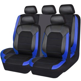 CAR PASS Leather seat Covers,Automotive Universal Sport car seat Cover Super 5mm Composite Sponge Inside,Airbag Compatible fits Most Cars, SUVs, Trucks, and Vans (Full Set,Black and Blue)