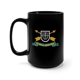 Black Mug 15oz - Army - 5th Special Forces Group - Flash w Br - Ribbon X 300