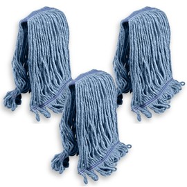 KLEEN HANDLER General Cleaning Mop Heavy Duty Commercial Replacement, Wet Industrial Blue Cotton Looped End String Head Refill (Pack of 3)