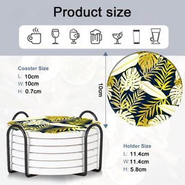 Coasters for Drinks, Round Absorbent Ceramic Stone Coasters Set of 6 with Cork Base, Funny Drink Coasters with Holder for Cold Drinks Wine Mugs and Cups Tabletop Protection,10x10x0.7 cm