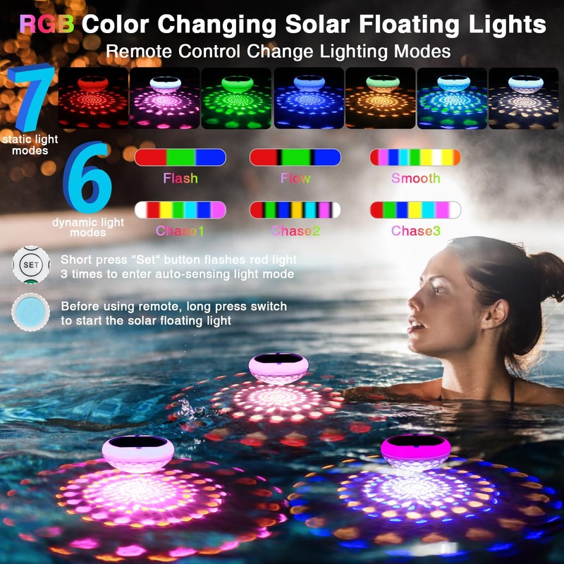 QOLNBY 2-in-1 Solar Powered USB Rechargeable Floating Pool Lights, 6.69