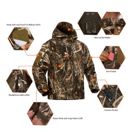 YEVHEV Hunting Jacket for Men Quiet Hunting Camouflage Clothing Hoodie Camo Coat Water-Repellent Windproof