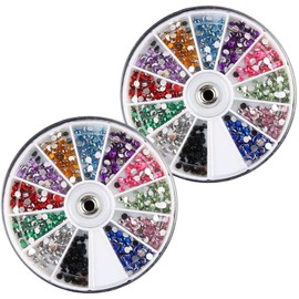 Beauties Factory 3mm Round Nail Art Flatback Rhinestones x Two Pack, 12 Mixed Colors Crystal Gems Stones for DIY Craft