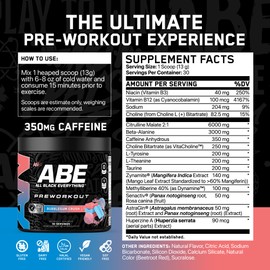 All Black Everything Pre Workout Powder | 30 Servings | Bubblegum Crush | 350mg Caffeine | Nootropic Pre-Workout Blend | Beta Alanine + Citrulline | Energy Supplement for Men and Women