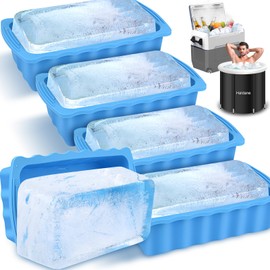 Haldane 5PC Extra Large Ice Block Mold 15LB Ice Cube Bricks Maker Molds for Cold Plunge/Coolers, Reusable Ice Bath Water Chiller, Thick Silicone Ice Bath Accessories Blue