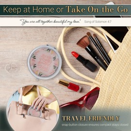 Christian Art Gifts Inspirational Portable Floral Makeup Compact Mirror for Women: Altogether Beautiful Encouraging Scripture, 1x & 2X Magnification for Travel, Purses, Handbags, Pink & Chrome