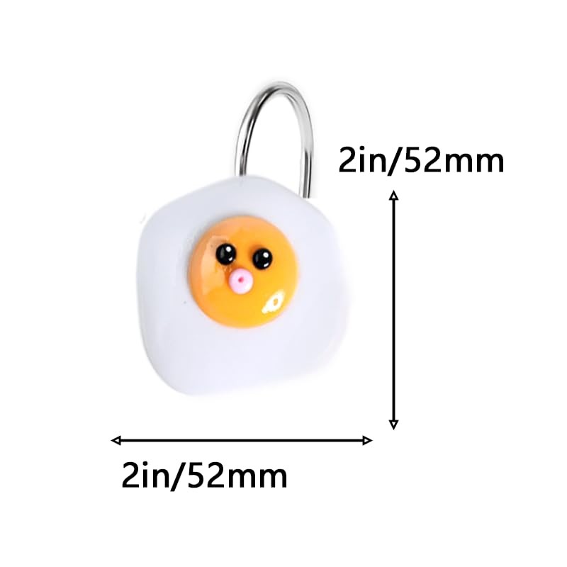 12 Pcs Fried Egg Shower Curtain Hooks, Cute Resin Decorative