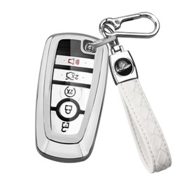 QBUC for Ford Key Fob Cover,Compatible with Ford Mustang Fusion Raptor F150 Edge Explorer Expedition Lincoln Aviator Corsair,5 Visual Buttons TPU Key Cover with Keychain (C-Silver)