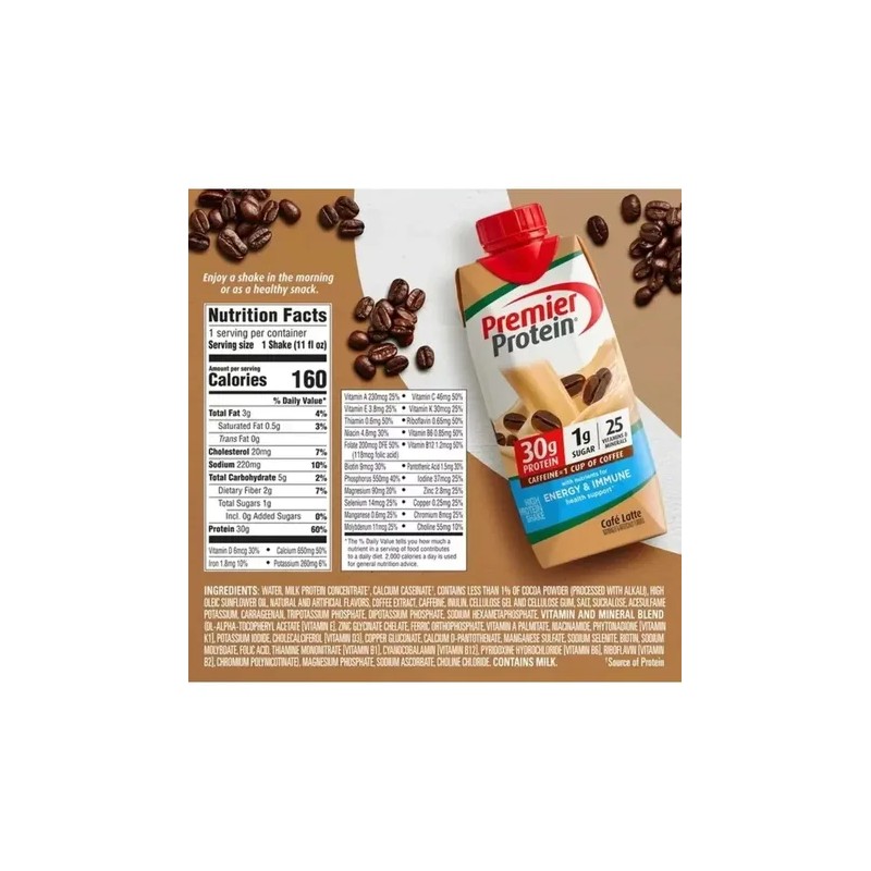 Premier Protein Batido De Proteína. Sabor Café Latte 18pack