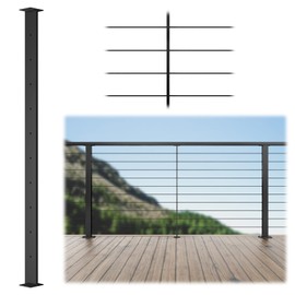 Muzata Black Super Thin Intermediate Cable Railing Post 36 Inch 36"x3/8"x2" Level Drilled Surface Mount T304 Stainless Steel Cable Railing System Kit Indoor Outdoor PS32 BH4S