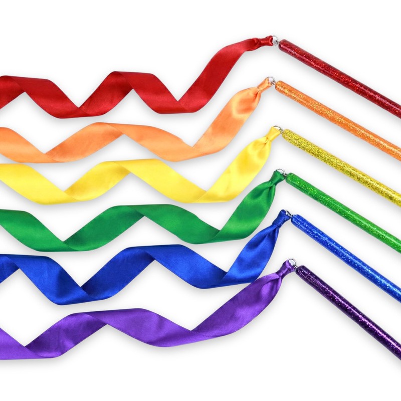 GSi Multicolor Sparkling Gymnastic Ribbon Wands [6 Pack] with 9