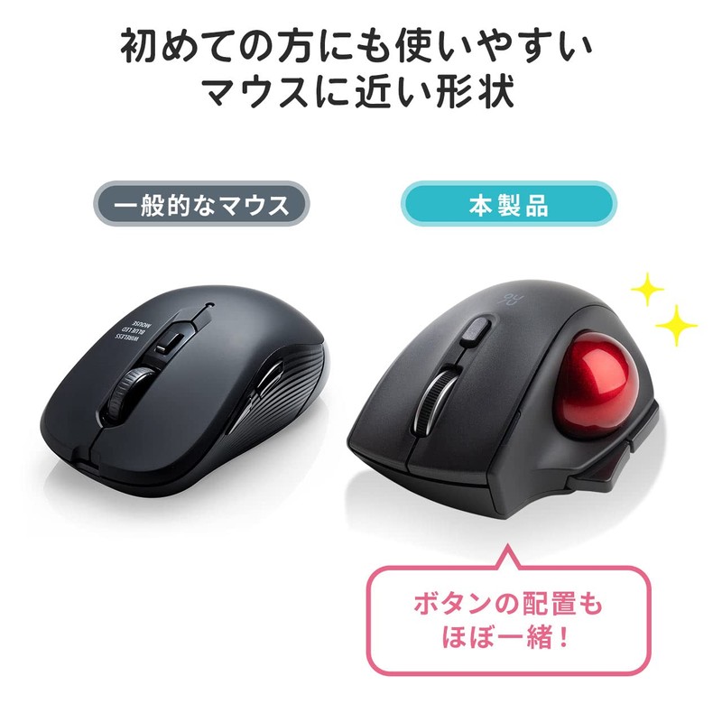 Sanwa Direct 400-MAWTB180BK Trackball Mouse, Wireless, Small, Quiet, Mac/Windows Compatible,