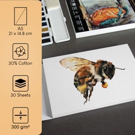 PENCILMARCH Watercolour Paper A5 300 g, 30 Sheets Watercolour Pad A5, Watercolour Paper for Watercolours, Watercolour Sketchbook, Watercolour Paper for Students, Beginners, Sketchbook, Watercolour 30%