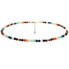 QqzsJewls Colorful Boho Beaded Choker Necklace for Women, Raw Gemstone Bead Necklace Natural Healing Chakra Stone Summer Beachy Statement Necklace 14 Gold Plated Y2K Jewelry