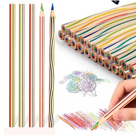 PAVIKE Rainbow Pencils (Pack of 20), Colored Pencils, 7 Colors, 1 Multicolored Pencils, Blackwood, Rainbow Colored Pencils, Funny Stationery, Multicolored Pencils, Cute, Birthday, School Entrance
