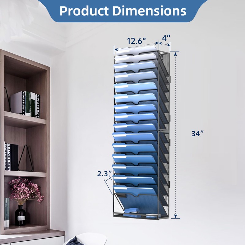 DALTACK Wall File Holder 16 Tier Hanging Wall File Organizer,