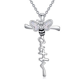 LUHE Bee Necklace Faith Cross Necklaces Sterling Silver Honey Bumble Bee Pendant Necklaces Jewelry Gifts for Women Mother