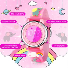 3 Pieces Kids Unicorn Watch and Unicorn Bracelet Waterproof Toddler Digital Watch Light Watch with Alarm Stopwatch Unicorn Easter Children's Day Gift for 3-10 Year Girls(Elephant)