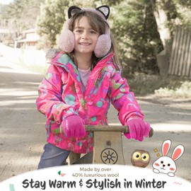 Rahhint Wool Kids Gloves for Boys Girls Winter Thermal Double Knit Gloves with Insulated Fleece Lined Keep Hand Warm Children Toddler Gift 3-15 Years