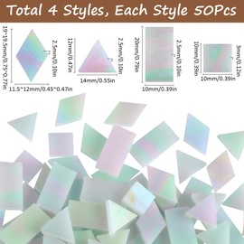 SOFPLATE 1 Box 200Pcs 4 Styles Stain Glass Mosaic Tiles Small Glass Mosaic Pieces Iridescent Triangle Square Rhombus Rectangle Craft Tile Cabochons for Handmade Arts Crafts Project DIY Decorations