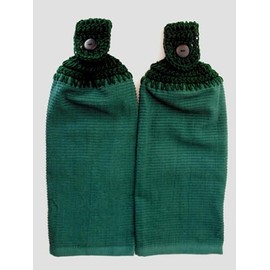 HUNTER GREEN - HANDMADE CROCHET TOP KITCHEN TOWELS - SET OF 2 (GREEN)