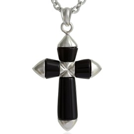 Morella Damen Halskette mit Kreuz Anhänger 50 cm und schwarzem Schmuckbeutel