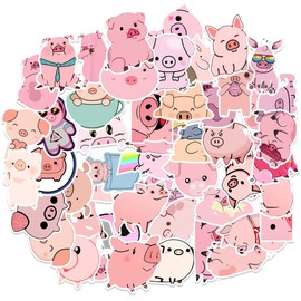 50pcs Cute Pigs Stickers Pack, Funny Cartoon Stickers for Laptop, Water Bottles, Computers, Guitar, Skateboard, Kawaii Waterproof Pink Pig Animals Stickers Decals for Tenns, Kids, Adults (Pink Pigs Stickers)