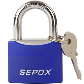 SEPOX® Large Outdoor Padlock, Heavy Duty 50mm 2" All-Weather Keyed Padlock - Solid Steel Body with 3pcs Keys, Waterproof Blue Cover, Ideal for Gates, Fences, Chain, Gym Lockers, Toolboxes & Sheds
