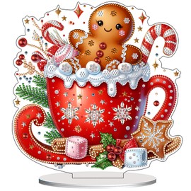 VODAPYC Christmas Diamond Art Tabletop Painting Kit, DIY Stand Up Double Sided Special Shaped Diamond Painting Desktop Ornament(Gingerbread Man)