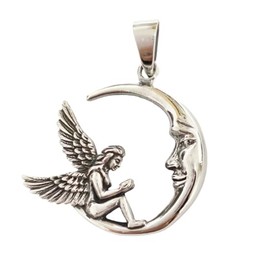 Treasure Bay Fairy on Crescent Moon Pendant - 925 Sterling Silver Necklace Charm for Women and Girls