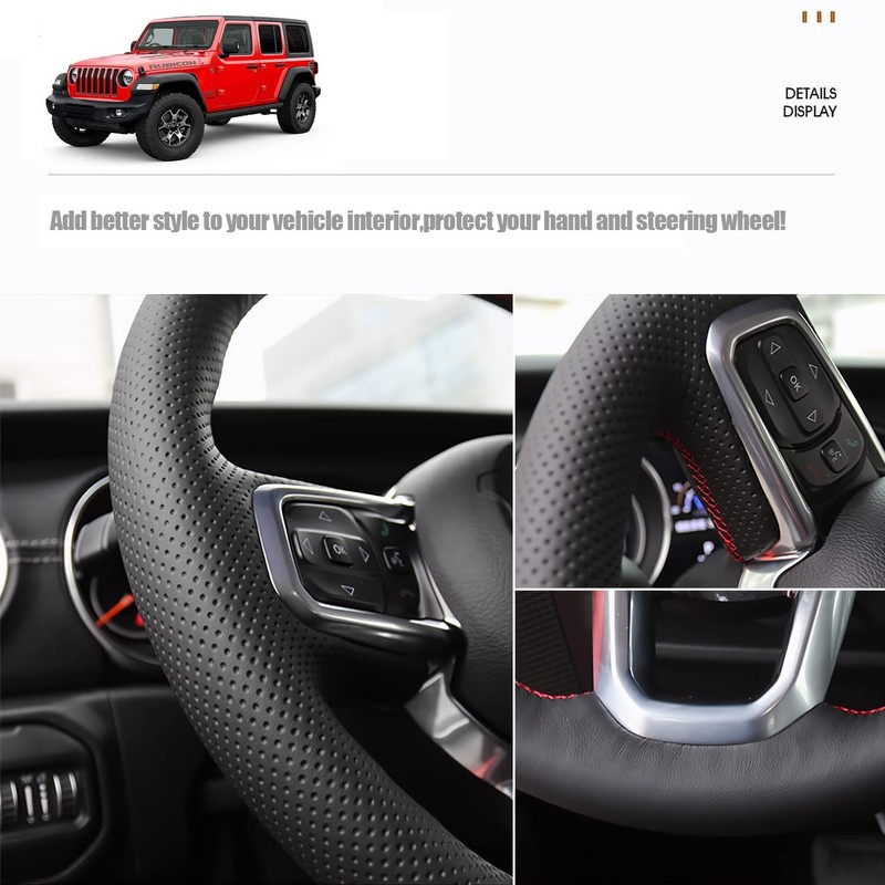 Black Side Perforated Leather Red Marker Steering Wheel Protector Cover