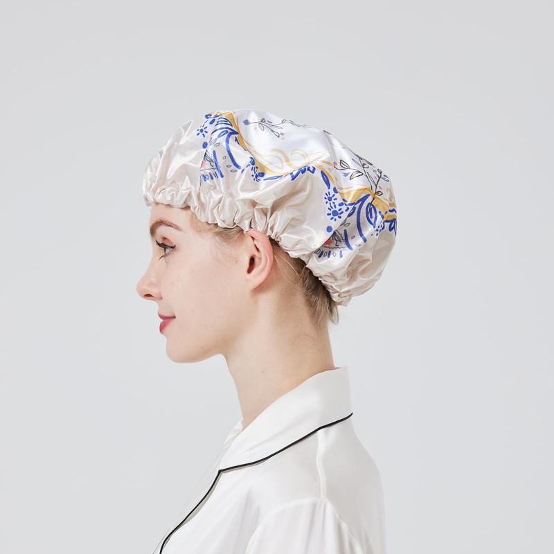 LONGDONG HOMEONE Shower Caps For Women Reusable Waterproof,Satin Lined Large