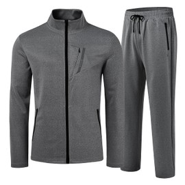 MoFiz Mens Activewear Full Zip Sweatsuit Long Sleeve Warm Sports Suit for Winter Gym Training Athletic Apparel Sets Deep Grey L