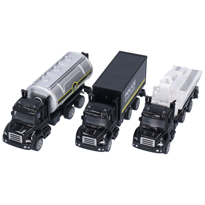 3pcs 1:50 Truck Model Toy Set Pull Back Recovery Tanker