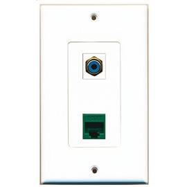 RiteAV 1 Port RCA Blue 1 Port Cat6 Ethernet Green Wall Plate Oversized Jumbo MIDI