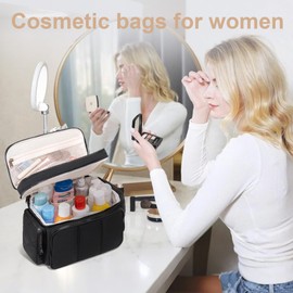 LEDAOU Toiletry Bag for Women,Quilted Travel Makeup Bag Organizer with Double Deck, Large Wide-open Cosmetic Make up Bag for Travel Essentials, Multicolor