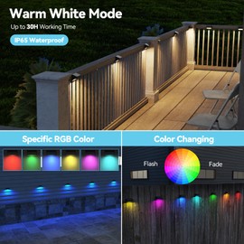Bridika Solar Fence Lights, Fence Lights Solar Powered Outdoor Waterproof Warm White & Color Glow LED Solar Lights for Backyard, Patio, Deck Railing, Stair Handrail, Pool and Wall (1 Pack)
