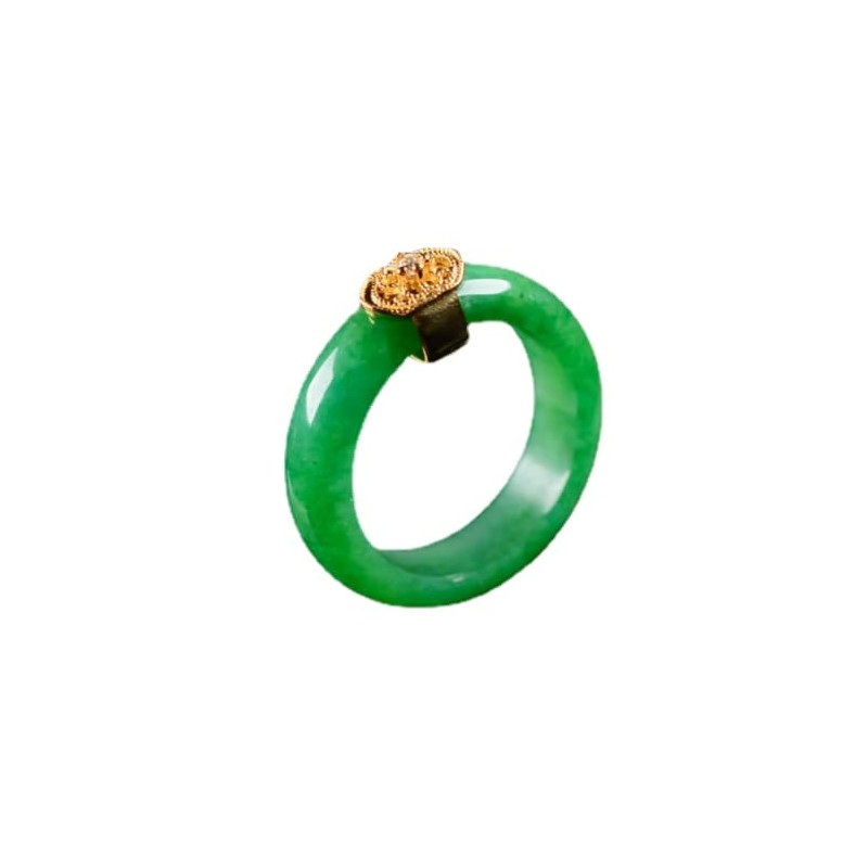 Natural Jade Ring Woman Lucky Smooth Green Band Ring Gold