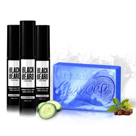 Blackbeard for Men Formula X Instant Mustache & Beard Color for Men & Seasoap Anti-Aging Bar Soap - 3 Pack Hypoallergenic Facial Hair Dye & 1 Pack Mens Soap - Temporary Beard Tint, Brown/Black