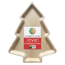 Charity Leaf Disposable Palm Leaf 17"x12" Christmas Plates (25 pieces) Bamboo Like Serving Platters, Disposable Boards, Eco-Friendly Dinnerware For Christmas, Weddings, Catering, Events