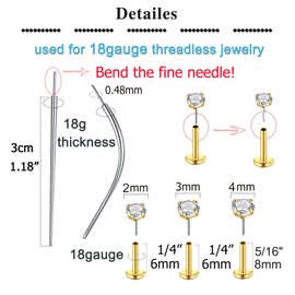QWALIT 18g Threadless Nose Stud Flat Back Nose Studs Flatback Cartilage Earring Threadless Flat Back Earrings Push in Nose Rings with Backs Piercing Taper Insertion Tool Piercing Changing Tool