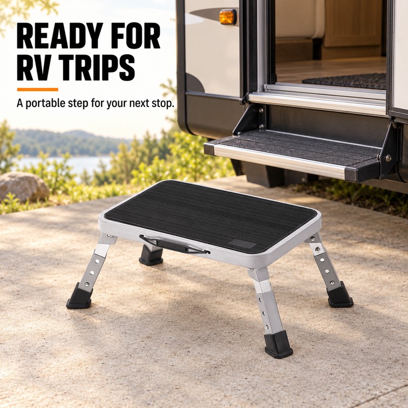 Adjustable Folding Step Stool for Home & RV, 3 Height