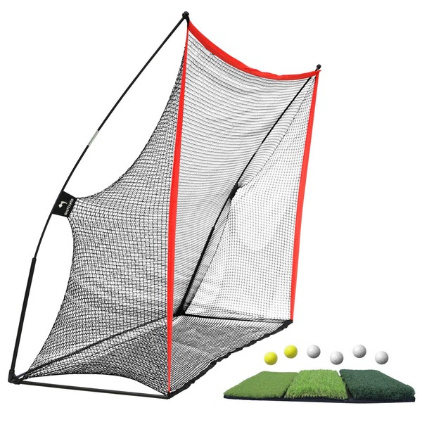 WhiteFang Golf Net Bundle Golf Practice Net 10x7 feet with Golf Chipping Nets Golf Hitting Mat & Golf Balls Packed in Carry Bag for Backyard Driving Indoor Outdoor (3 in 1)