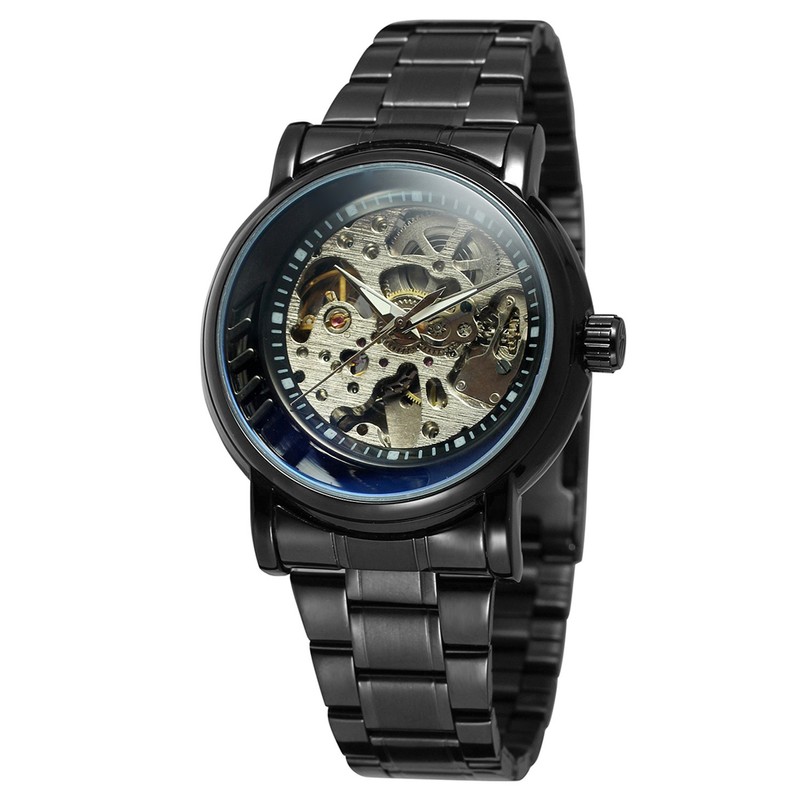 WINNER Men Hollow Full Automatic Mechanical Waterproof Watch Wristwatch (Black)