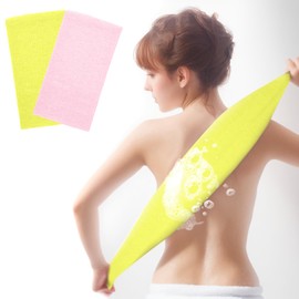 Criyar Two Pack, Reusable Back Scrubber for Shower, Exfoliating Body Scrubber, Spa Clean Nylon Scrub Towel, Wash Cloths for Showering, Colorful (Pink Yellow)
