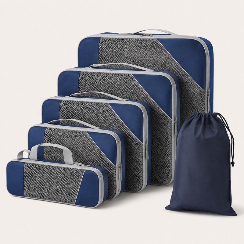6-Piece Travel Compression Packing Cube Set with Mesh Panels and