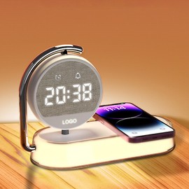 DHBY All-in-One Wireless Charger Dock - W001(White),Digital Clock, Night Light, Alarm,15W Fast Charging,Compatible with Nearly All Qi-Enabled Phones, Earbuds, and Watches.