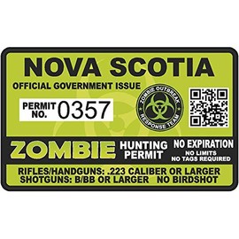 4". Nova Scotia Zombie Hunting Permit - Hunter Response Team Unit Outbreak Sticker