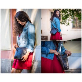 Leconi LE3049 Women’s Small Vintage-Style Leather Shoulder Bag/Handbag/Leisure Bag, 22 x 25 x 7 cm - Brown - s