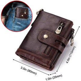 Cartera para Hombre con Bloqueo Rfid, Billeteras de Piel Con Ventanas de Identificación para Tarjetas Múltiples, Doble Cierre, Bolsillo para Monedas con Cadena Antirrobo, Regalo para Hombre, Negro
